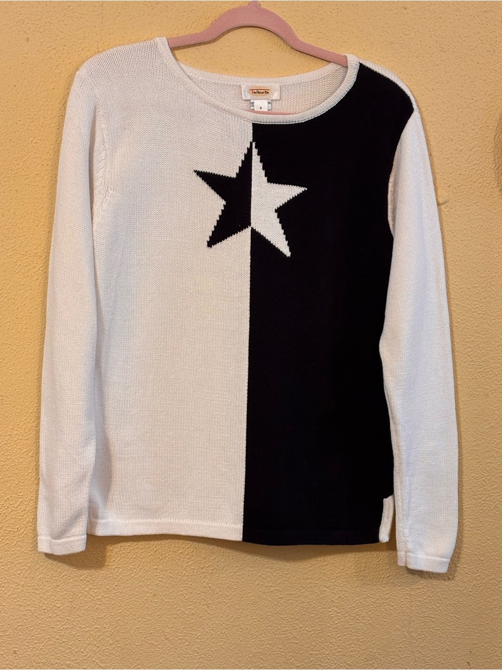 Talbots Star Colorblock Knit Sweater Navy & White Size Small
